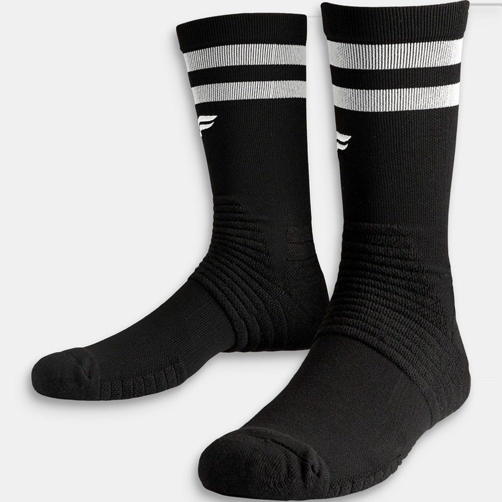 Fabletics Mens Performance Crew Sock Black Grey Stripe‎ Black Logo LARGE NWT